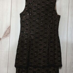 Alex Evenings‎ Black Sequin Lace Tiered Sheath Cocktail Dress Size 16 RN 79283
